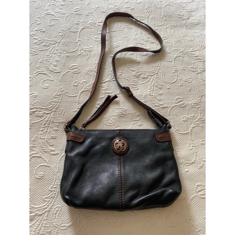 Vintage Brighton Leather Crossbody Purse Bag Black Brown Zip Closure s9